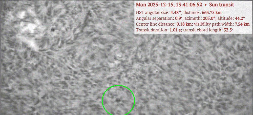 Astrofotógrafo registra Hubble cruzando o Sol em evento que durou pouco mais de um segundo - Imagem do artigo original